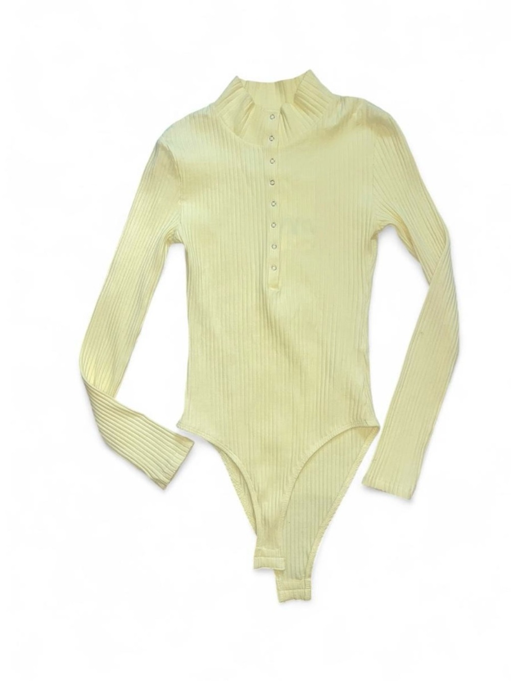 Zara Yellow long sleeve ribbed bodysuit top with buttons high neck in size small